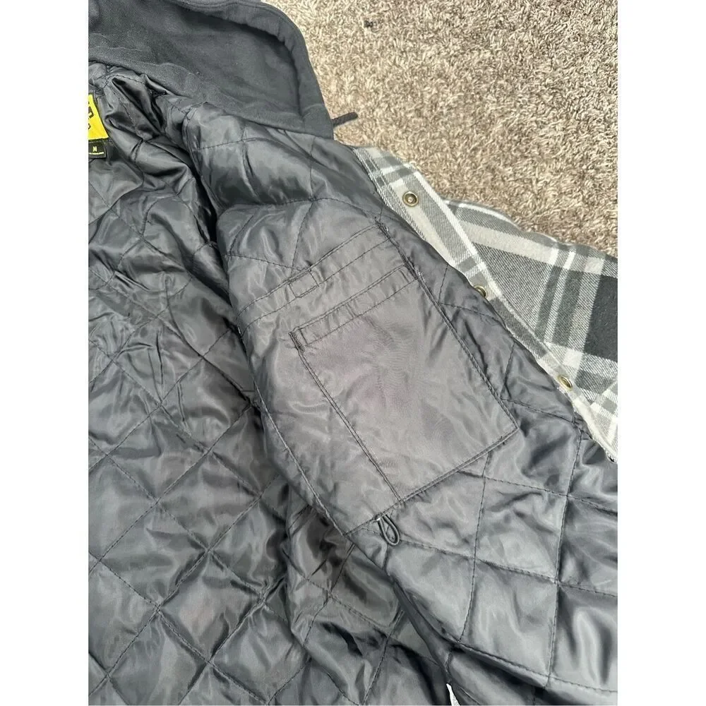 Brazos Men’s M Blacksmith Insulated Hooded Jacket Flannel Plaid Black/Gray Snaps